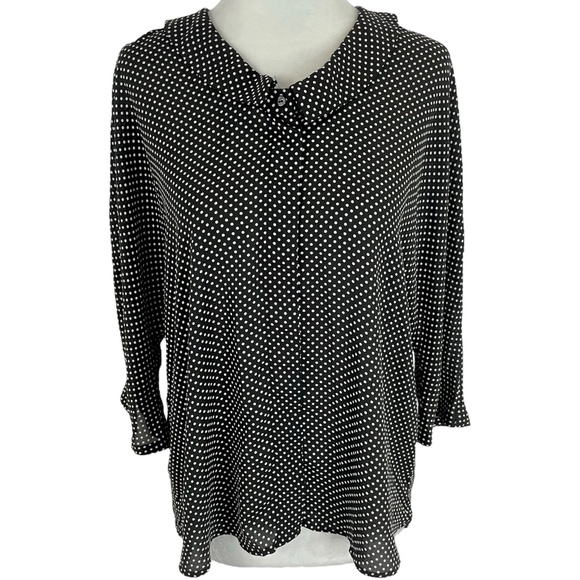 Zara Polka Dot Keyhole Back Collared Button Down Blouse Black White Size Small - Picture 1 of 14